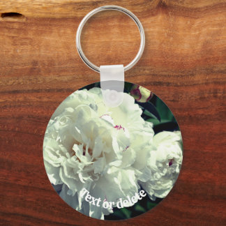 Porte-clés Phases de fleurs de pivoines blanches personnalisé