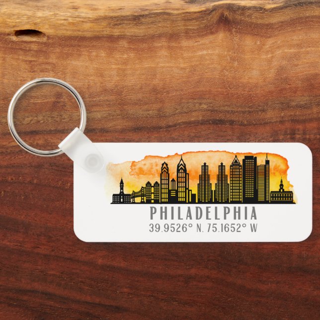 Porte-clés Philadelphie Sunset Skyline Map Coordinates (Verso)
