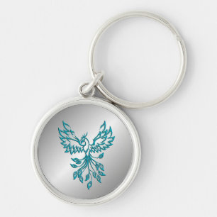 Porte-clés Phoenix bleu turquoise se lève sur l'argent