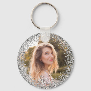 Porte-clés Photo à paillettes argentées fausses