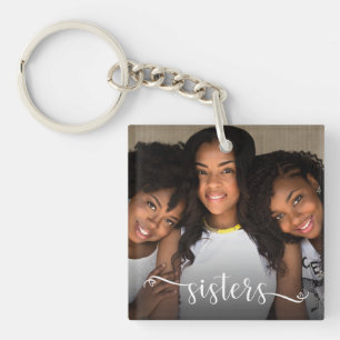 Porte-clés photo avec écriture Sœurs