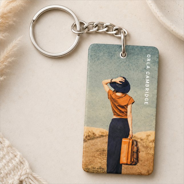 Porte-clés photo | Cadeau personnalisé avec portra (Custom photo keychain with travel portrait style, personalized name text, and keepsake appeal)