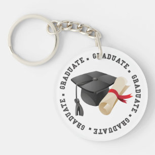 Porte-clés photo chapeau de diplômé et diplôme