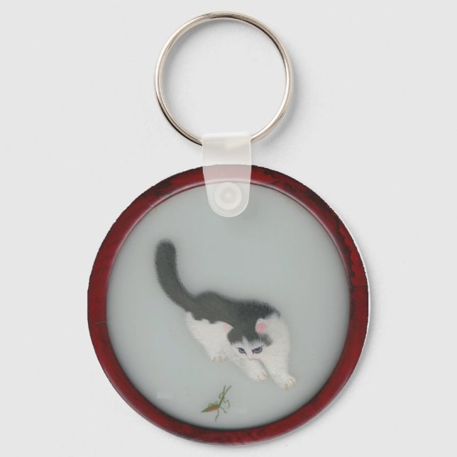 Porte-clés Photo chinoise de chat en soie (Recto)