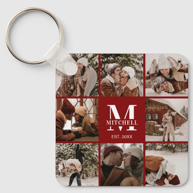 Porte-clés Photo Collage Monogramme Cadeau Burgundy (Recto)