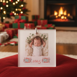 Porte-clés Photo de bébé premier Noël rouge personnaliser