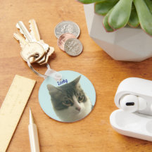 Photo de chat tigré personnalisée sur fond bleu cl