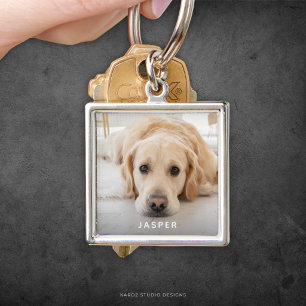 Porte-clés Photo de chien avec un nom d'animal de compagnie m