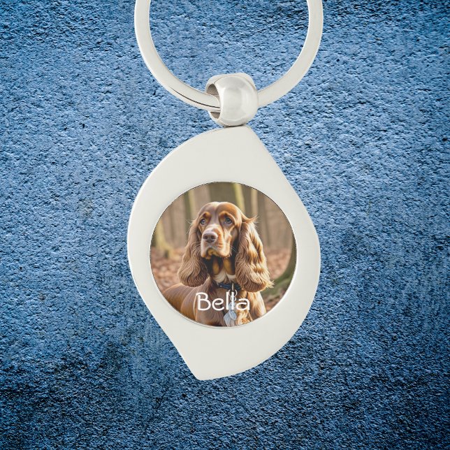 Porte-clés  Photo de chien Cocker Spaniel Personnaliser (Elegant Keychain, personalize, add your pets photo and name.)