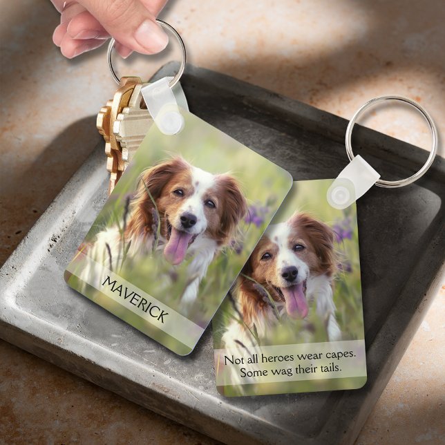 Porte-clés Photo de chien en aluminium double face (Pet dog photo double-sided aluminum keychain with name on front, message on the back)