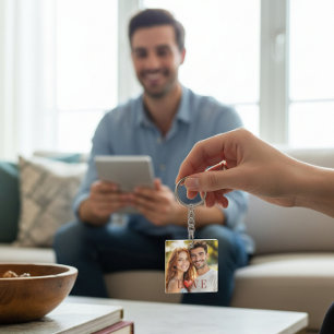 Porte-clés photo de cœur d'amour de couple