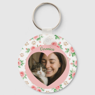 Porte-clés Photo de cœur personnalisé et floral aquarelle