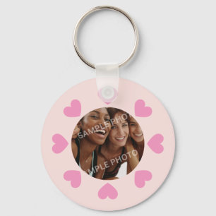 Porte-clés Photo de cœur rose personnalisable