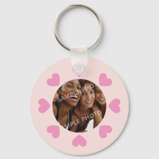 Porte-clés Photo de cœur rose personnalisable