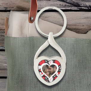 Porte-clés Photo de Coeurs et Fleurs rouges, noirs et blancs