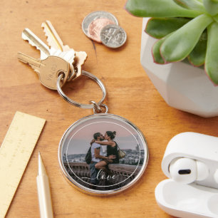 Porte-clés Photo de couple amoureux personnalisé avec texte d