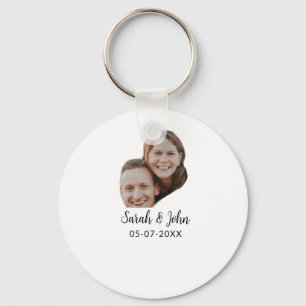 Porte-clés Photo de couple avec nom et date de mariage simple