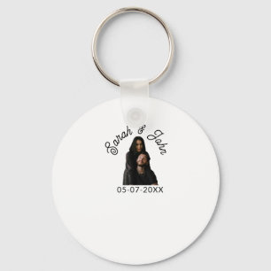 Porte-clés Photo de couple avec nom et date simple mariage