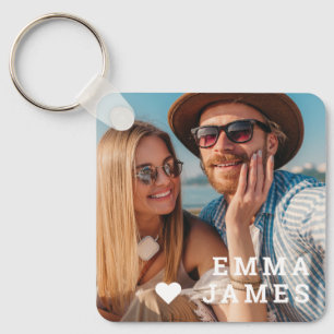 Porte-clés Photo de couples avec noms personnalisés et cœur d