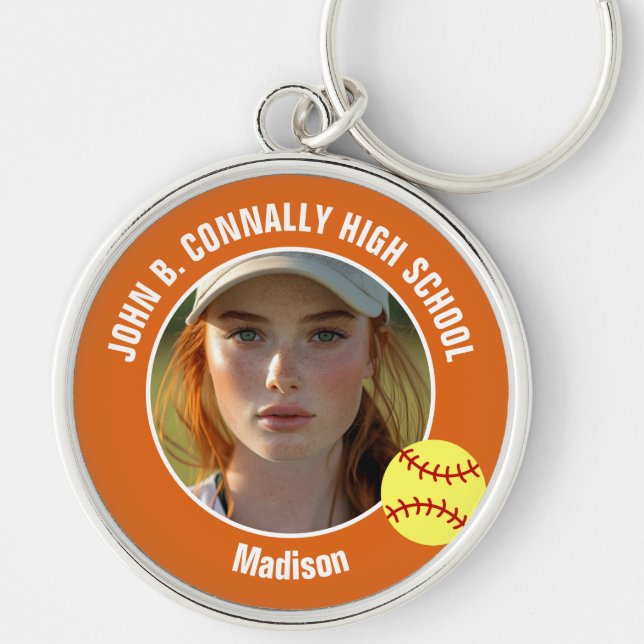 Porte-clés Photo de joueuse de softball Orange Cadeau de lycé (Devant)