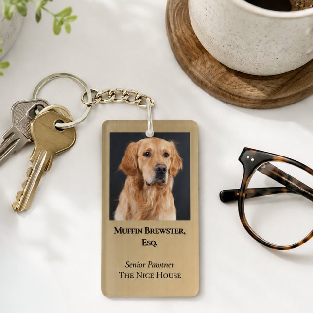 Porte-clés photo de l'animal de compagnie drôle mi (elegant whimsical funny gold and black pet photo keychain)