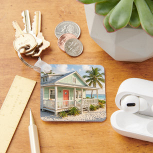 Porte-clés Photo de maison de plage sur grille neutre personn