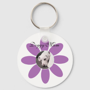 Porte-clés Photo de mignon chien chiot dans cadre de fleurs v
