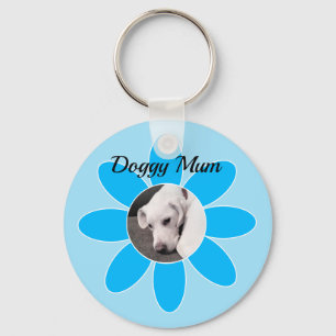 Porte-clés Photo de mignonne chiot dans le cadre bleu maman