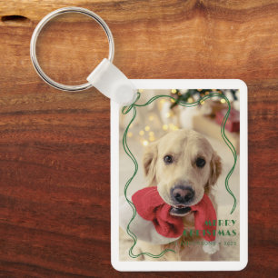 Porte-clés Photo de Noël de l'animal de compagnie ruban rouge
