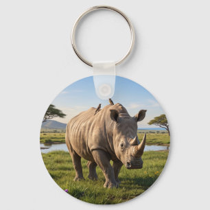 Porte-clés Photo de rhinocéros massif parcourant les plaines