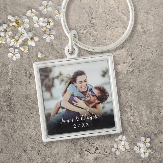 Porte-clés Photo de script élégant moderne simple personnalis (Personalized Simple Modern Elegant Script Photo Keychain)