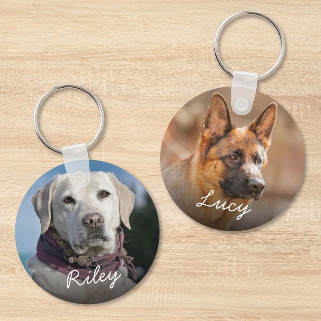 Porte-clés Photo double face chien chat 2 (Pet Dog Cat 2 Photo Double-Sided Keychain)
