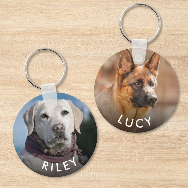 Porte-clés Photo double face Chien Chat 2 (Pet Dog Cat 2 Photo Double-Sided Keychain)