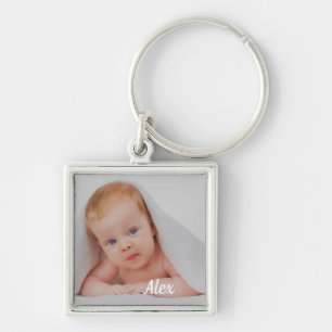 Porte-clés Photo et nom minimalistes personnalisés 