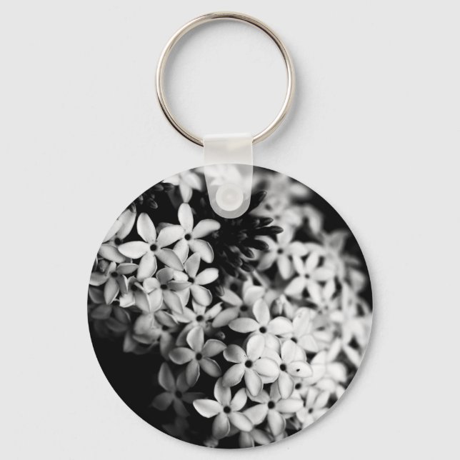 Porte-clés Photo florale élégante en noir et blanc (Recto)