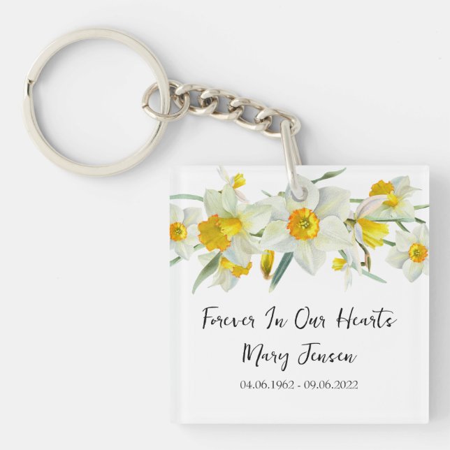 Porte-clés photo funéraire en souvenir des jonquil (Devant)