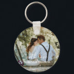 Porte-clés Photo Mariage Personnalisée Avec Calligraphie Mode<br><div class="desc">Le design a un cadre rectangulaire blanc sur le bas et des textes de calligraphie moderne qui peuvent être customisés à votre préférence. Remplacez l'image au centre par votre propre photo mariage. Il fera un joli cadeau de mariage fait sur mesure pour vos invités ou pour votre propre souvenir.</div>