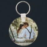 Porte-clés Photo Mariage Personnalisée Avec Calligraphie Mode<br><div class="desc">Le design a un cadre rectangulaire blanc sur le bas et des textes de calligraphie moderne qui peuvent être customisés à votre préférence. Remplacez l'image au centre par votre propre photo mariage. Il fera un joli cadeau de mariage fait sur mesure pour vos invités ou pour votre propre souvenir.</div>