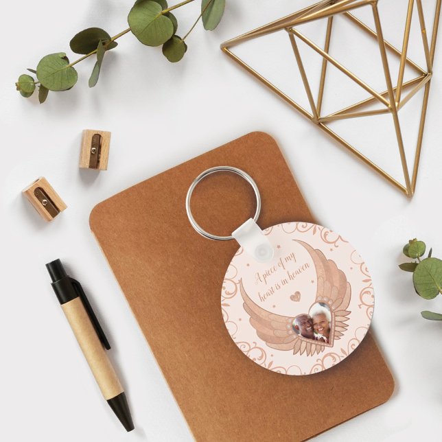 Porte-clés Photo Mémorial Ange rose Ailes et message personna (Créateur téléchargé)
