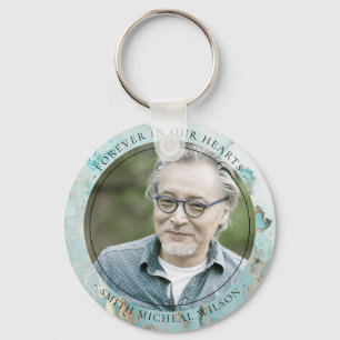 PORTE-CLÉS PHOTO MÉMORIQUE DE L'AQUA DUSKY BLUE GOLD AGATE S