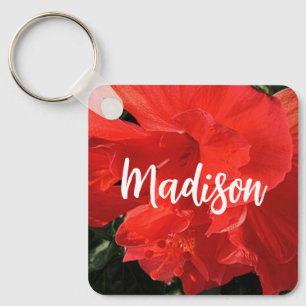 Porte-clés Photo Orange Double Hibiscus Nom personnalisé