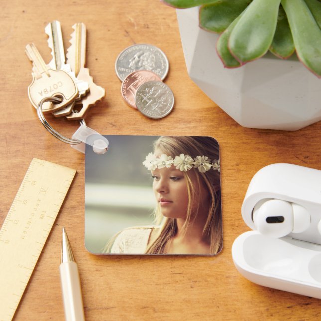 Porte-clés PHOTO personnalisé avec dos ROSE (Bureau)
