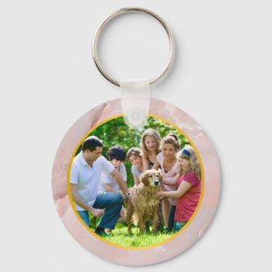 Porte-clés Photo personnalisé de famille en or et marbre rose