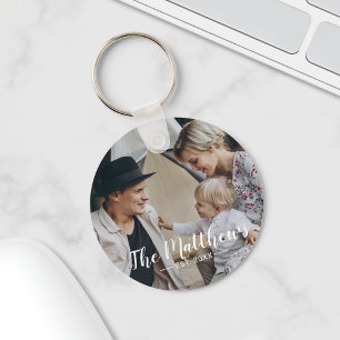 Porte-clés Photo personnalisée avec nom de famille et année