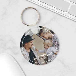 Porte-clés Photo personnalisée avec nom de famille et année