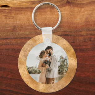 Porte-clés Photo personnalisée Chic Mariage d'or blanc minima