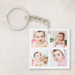 Porte-clés Photo personnalisée Collage blanc 4 images