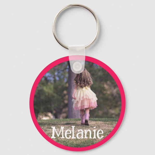 Porte-clés Photo Personnalisée Modèle Bordure rose Enfants (Recto)