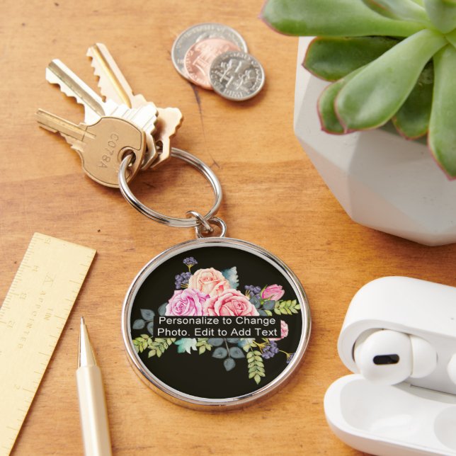 Porte-clés Photo personnalisée Nom Monogramme Quote Grand Pre (Bureau)