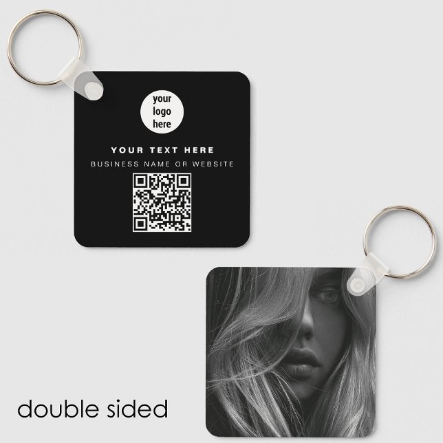 Porte-clés Photo QR Code Business Logo Black Business (Photo QR Code Business Logo Black Business Keychain)